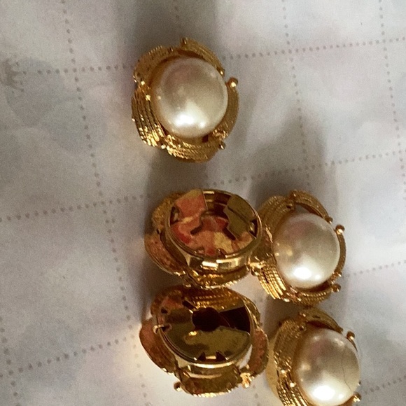 Button cover ups , pearl , gold trim . - Picture 2 of 5